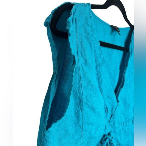 Talbots Pure Irish Linen Popover Top Drawstring Waist in Turquoise Blue Size 14 - Picture 6 of 11